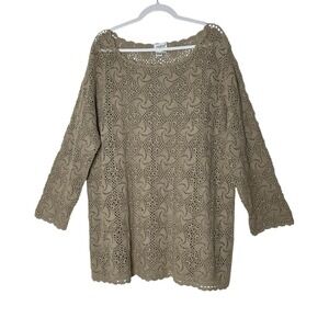 Together Tunic Top Women's 3X‎ Beige Plus Crochet Long Sleeve
